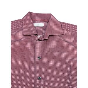 Eton Dress Shirt Men's Medium‎ Red Geometric Print Cotton Contemporary Fit